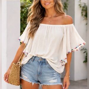 Altar’d State Ivory Off-the-Shoulder Boho 70s Inspired Oversized Top NWT